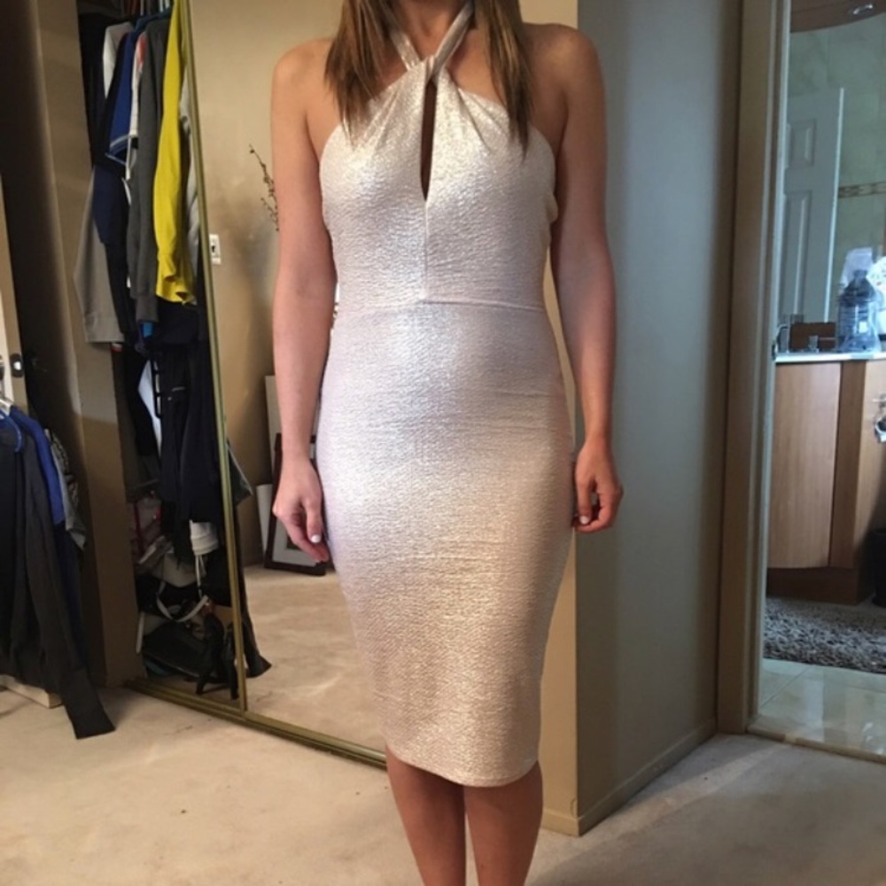 Champagne Midi Halter Dress